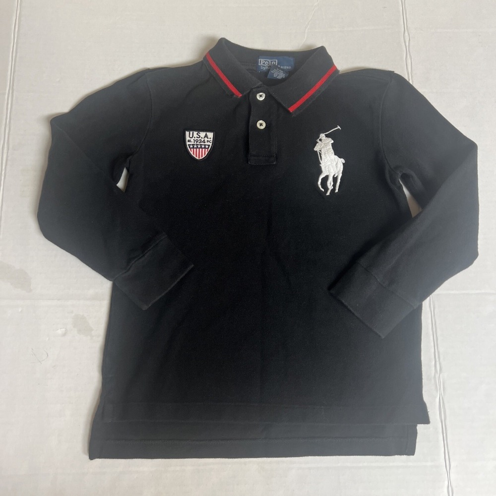 Polo Ralph Lauren Shirt Boys Small 6 Youth Rugby Preppy Big Pony USA Crest